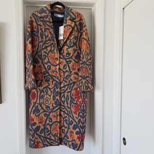 Zara Blue And Orange Wool 76% Womens Coat Size M-L